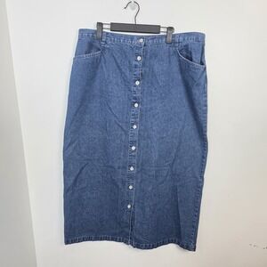 Studio Works Medium Wash Denim Button Up‎ Western Cottagecore Maxi Skirt Size 18